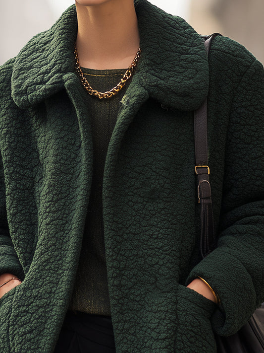 Forest Green Textured Sherpa Jacket