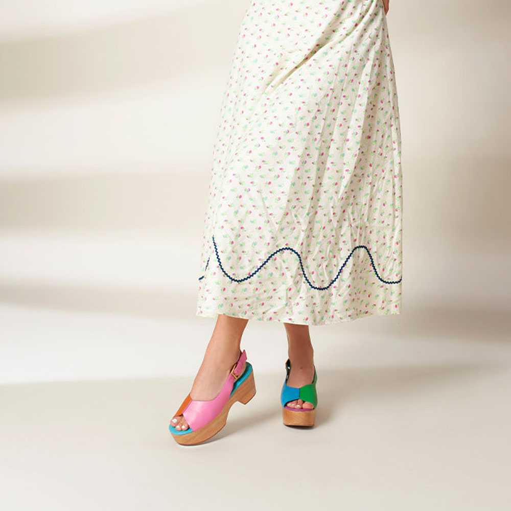 Fashion Multicolor Open Toe Slingback Heeled Clogs with Platform