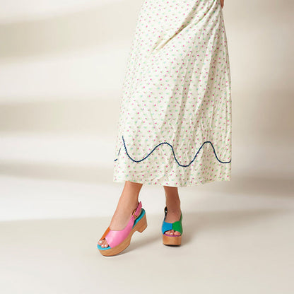 Fashion Multicolor Open Toe Slingback Heeled Clogs with Platform