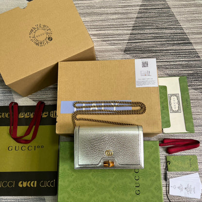 gg Diana Mini Bag With Bamboo Silver For Women, Women&#8217;s Bags 7.5in/19cm gg