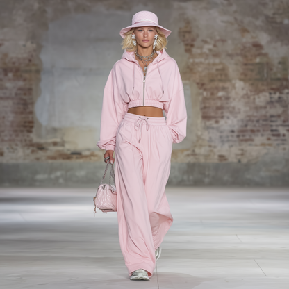 Fashionable Loose Pink Sports Set