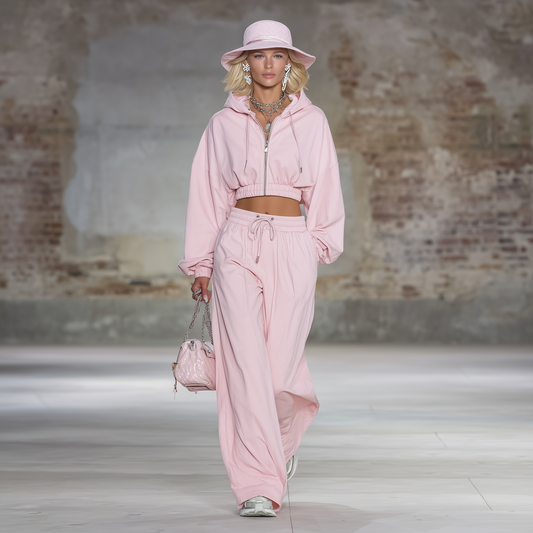 Fashionable Loose Pink Sports Set