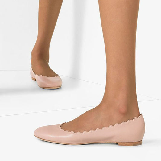 Beige Round Toe Formal Flat Pumps
