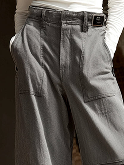 Fashionable Street Gray Denim And Mesh Straight Jeans