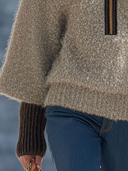 Fashion Vintage Khaki Mohair Zipper Sweater