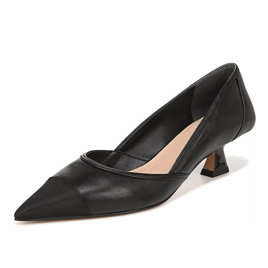 Faux Leather Pointed Toe Spool Heel Classic Black Pumps for Women