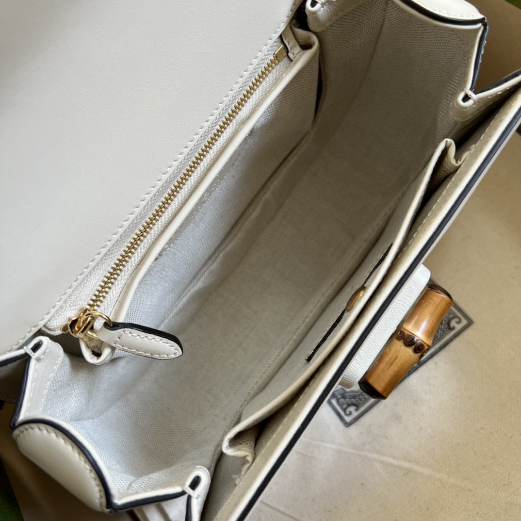 gg Bamboo 1947 Small Top Handle Bag White For Women 8.3in/21cm gg 675797 10ODT 8454