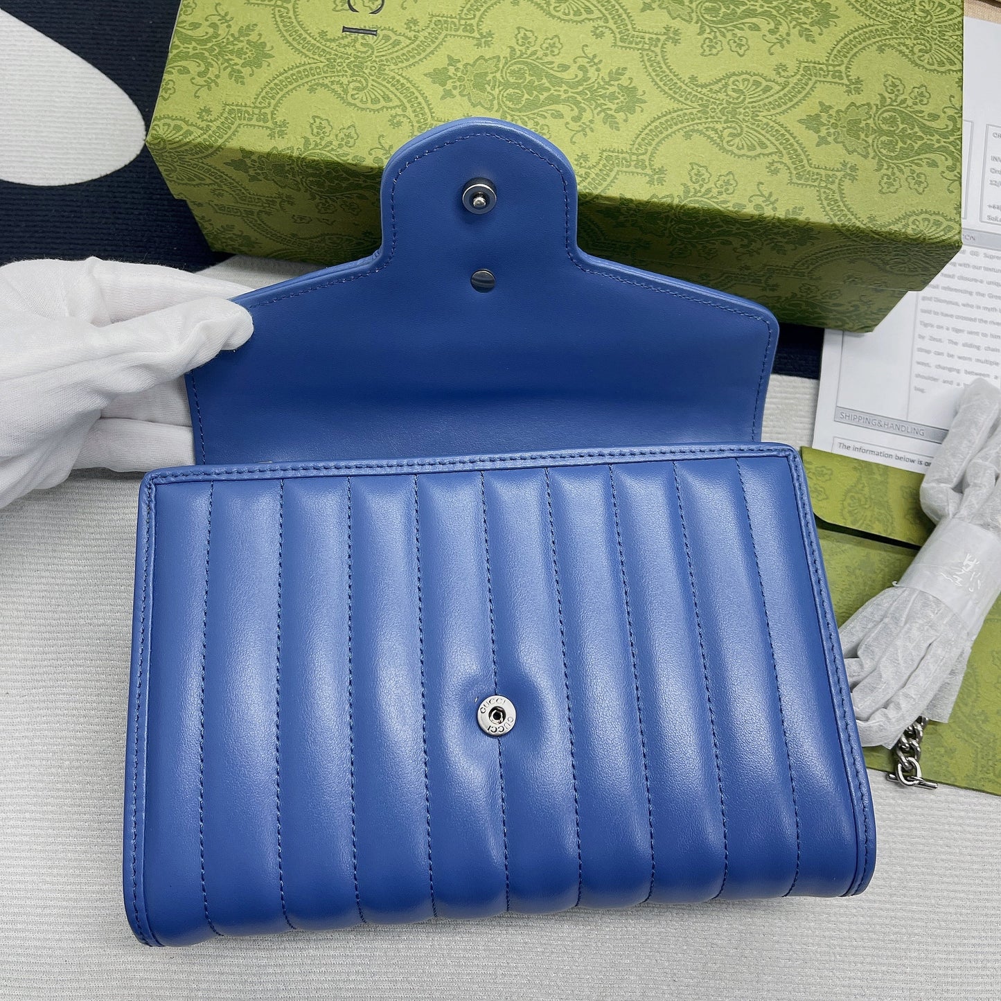 gg Marmont Super Mini Bag Blue For Women, Women&#8217;s Bags 6.2in/17cm gg 476433 DTD5F 4340