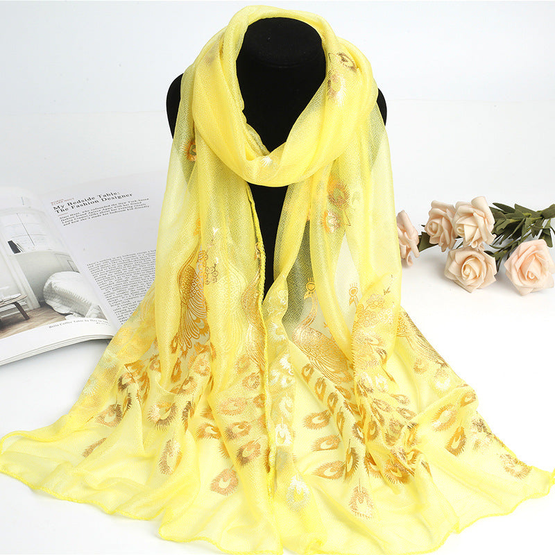 Elegant Plain Peacock Gold Stamping Lightweight Shawl