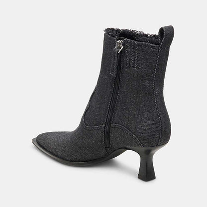 Denim Black Pointed Side-Zip Ankle Boots for Women