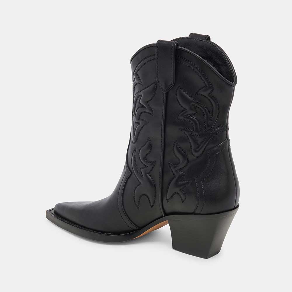 Fashion Pointed Toe Embroidered Ankle Length Cowgirl Boots in Black