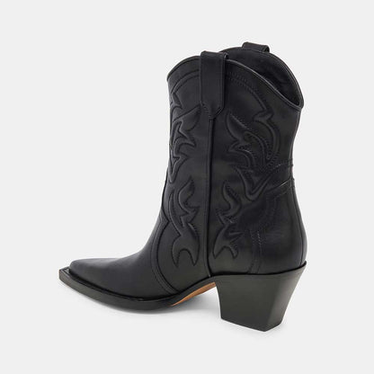 Fashion Pointed Toe Embroidered Ankle Length Cowgirl Boots in Black