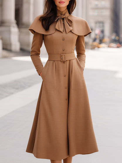 Elegant Midi Dress With Detachable Capelet
