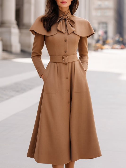 Elegant Midi Dress With Detachable Capelet