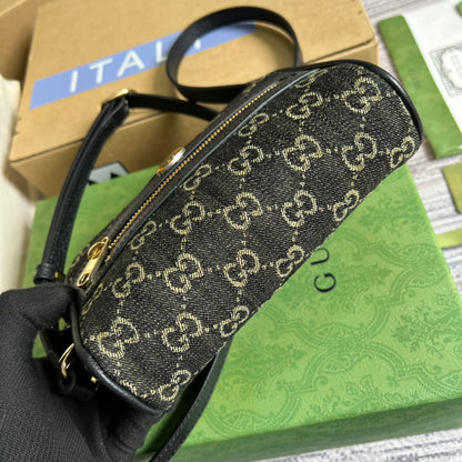 gg Ophidia Mini gg Bag Black And Ivory gg Denim Jacquard For Women  7in/17.5cm gg 517350 UN3BG 1274
