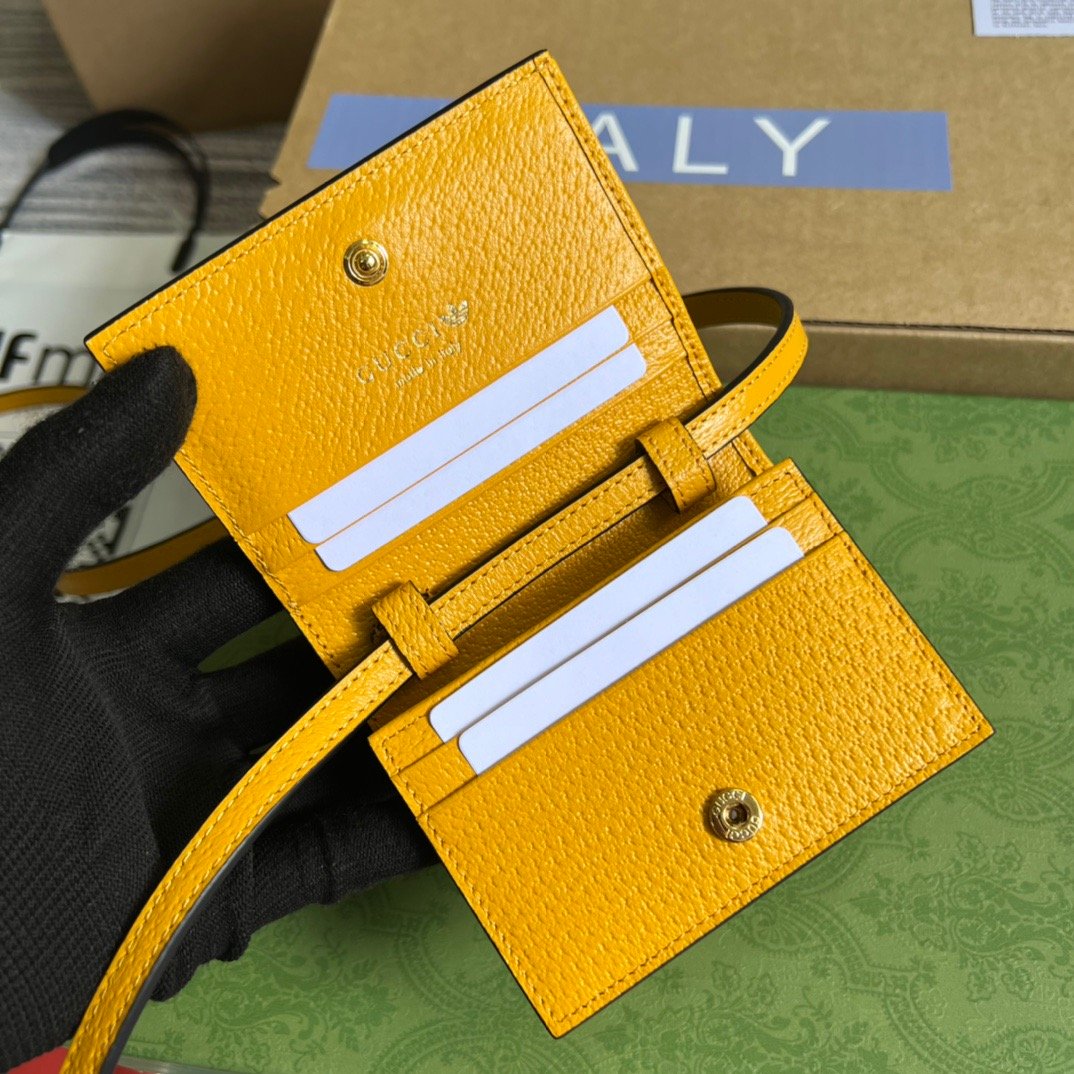 gg x Adidas Card Case With Horsebit Yellow For Women, Women&#8217;s Bags 4.2in/11cm gg‎ 702248 DJ24G 7673