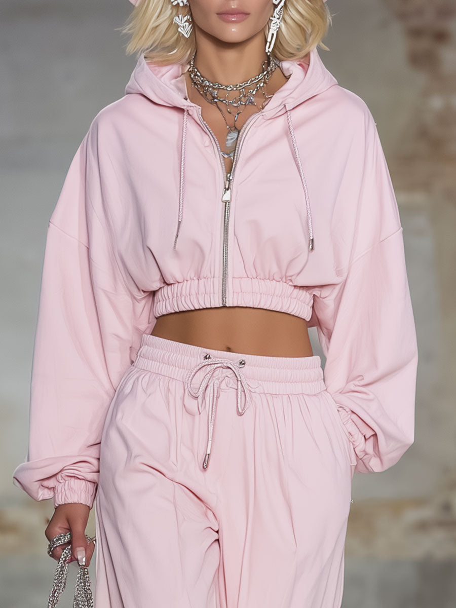 Fashionable Loose Pink Sports Set