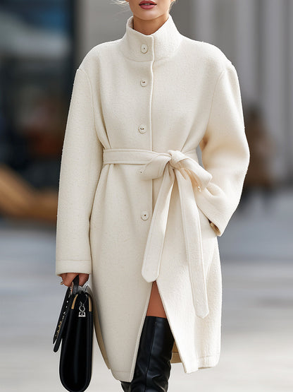 Elegant Cream Belted Wool Coat