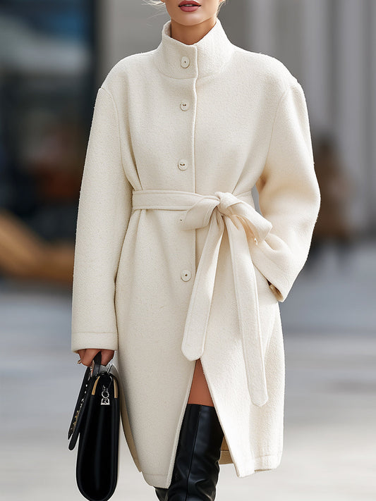 Elegant Cream Belted Wool Coat