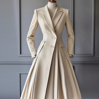 Ursime Formal Peak Lapel Two Button Pocket Pleated Midi Dress