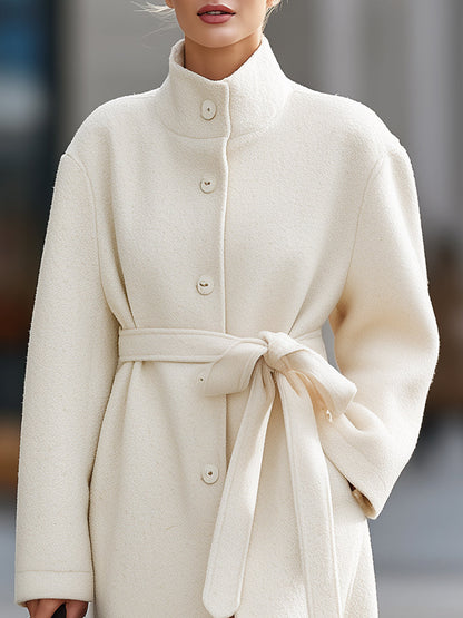 Elegant Cream Belted Wool Coat