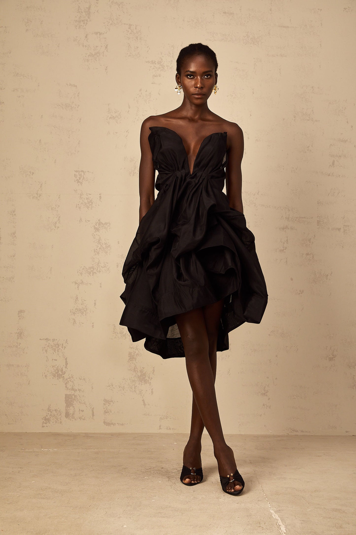 Elida Asymmetrical Pleated Cocktail Mini Dress