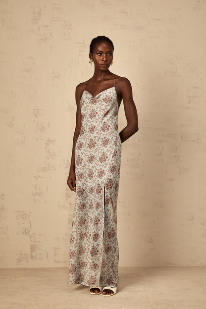 Honorine Blue Sleeveless Floral Print Maxi Dress