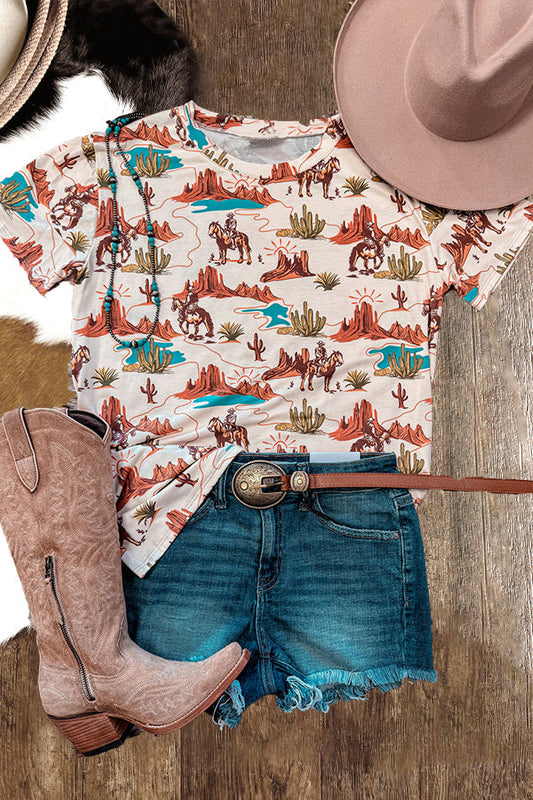 Retro Western Desert  Print T-Shirt
