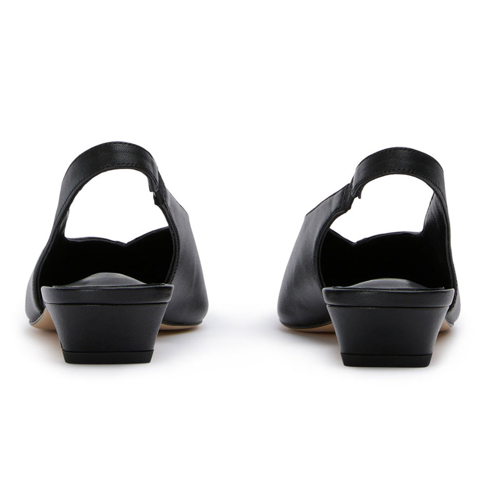 Elegant Black Slip-On Pointed Toe Kitten Heel Slingback Shoes