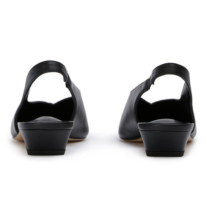 Elegant Black Slip-On Pointed Toe Kitten Heel Slingback Shoes