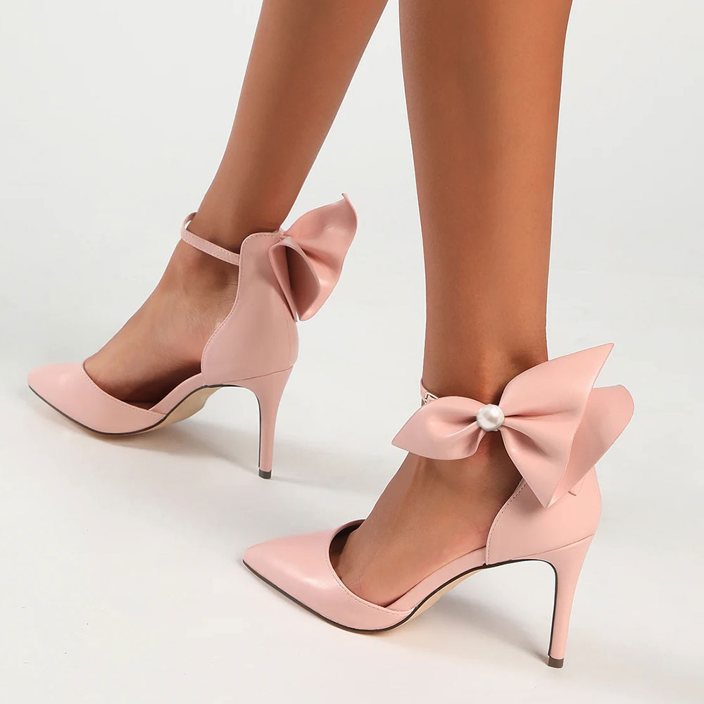 Elegant Pink Pointed Toe Ankle Strap Pumps Heels for Women