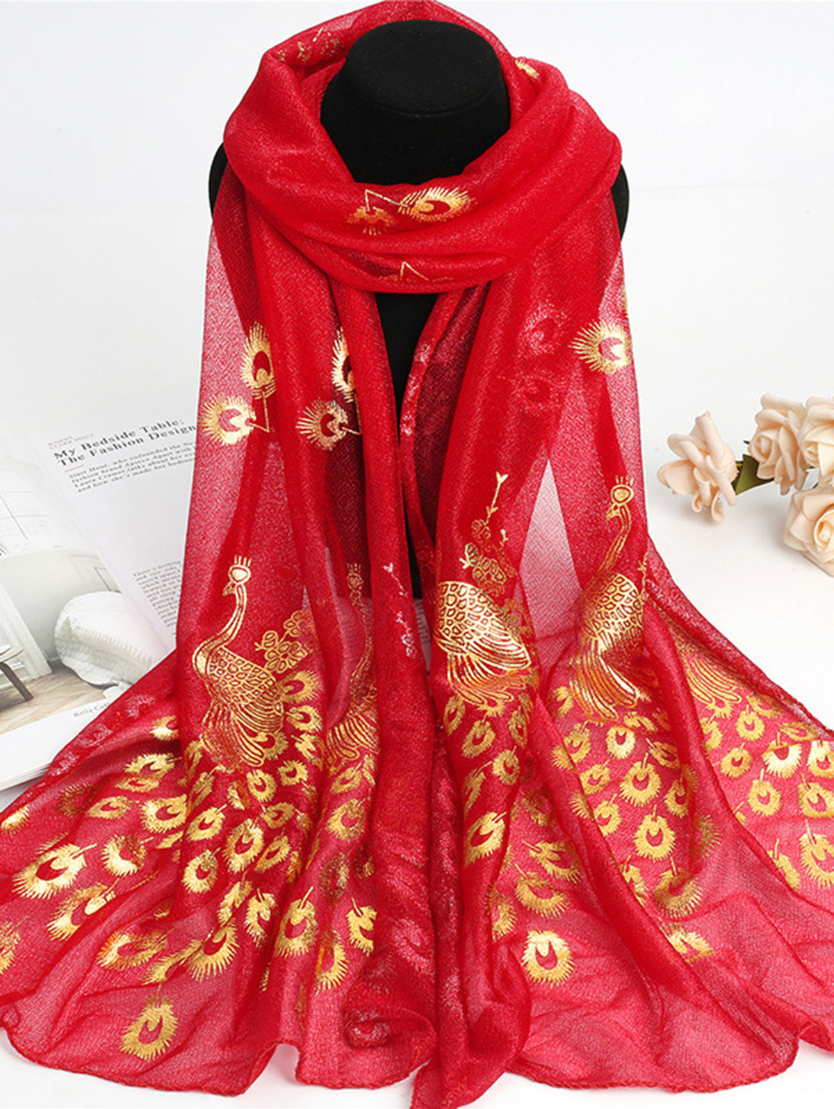 Elegant Plain Peacock Gold Stamping Lightweight Shawl