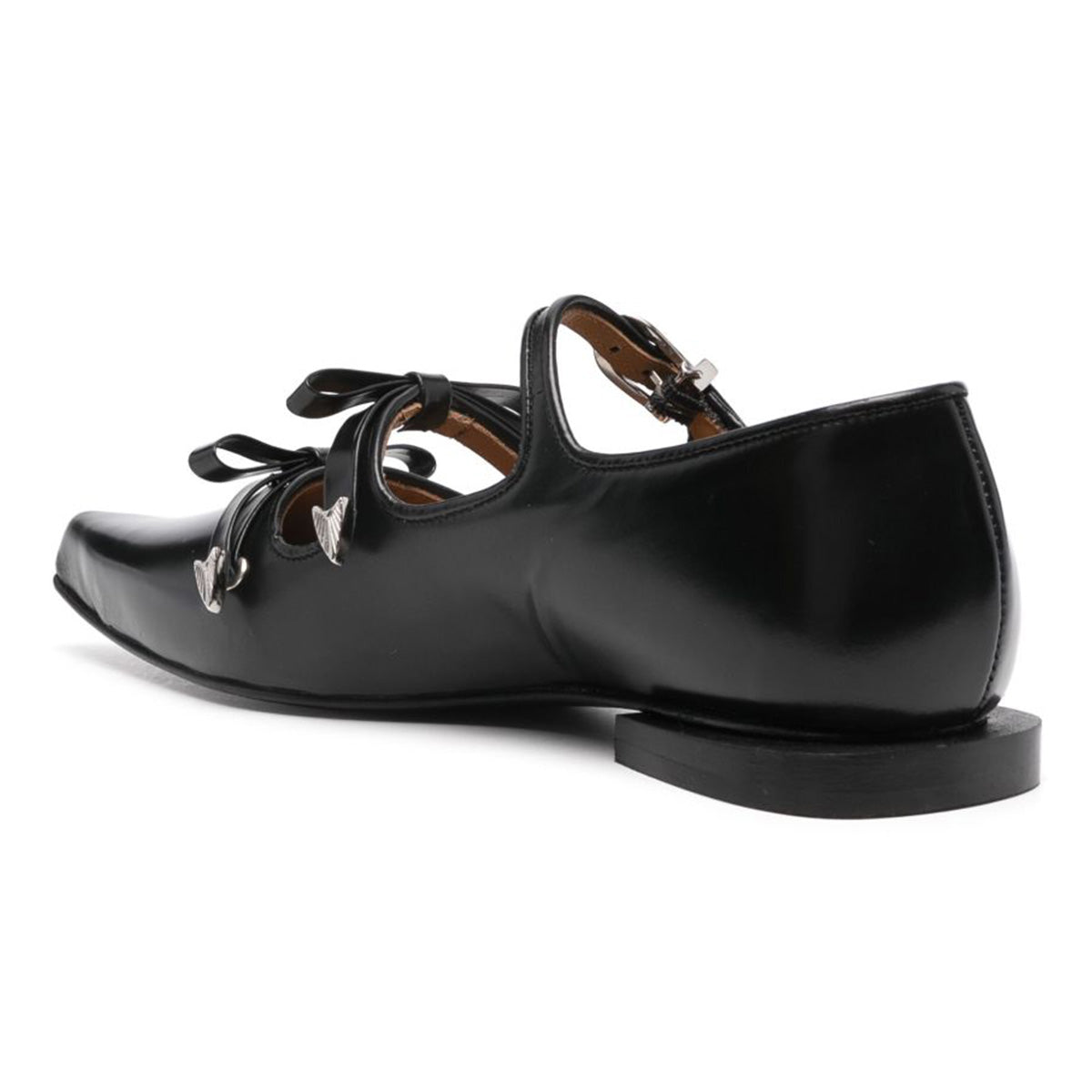 Faux Leather Pointed Toe Buckle Black Flat Shoes for Women