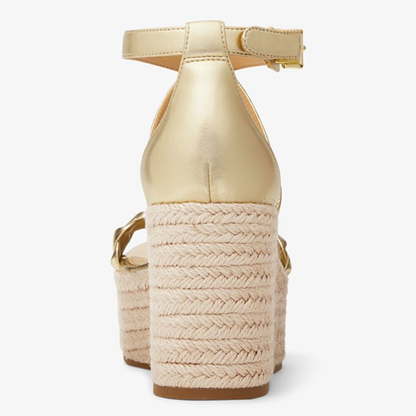 Gold  Sandals With Platform Ankle Strap Wedge Chunky Heels