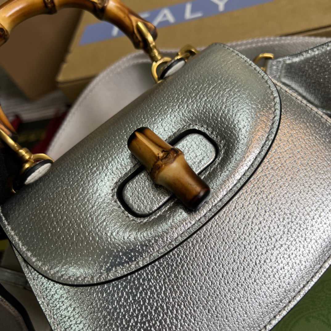 gg Bamboo 1947 Mini Top Handle Bag Silver For Women, Women&#8217;s Bags 6.7in/17cm gg