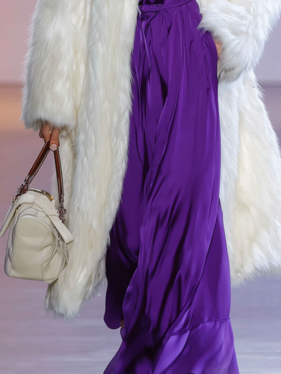 Fashionable And Elegant Retro White Faux Fur Long Coat