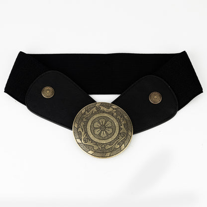 European And American Retro Western Waist Elastic Elastic Waist Belt Female Wide Version Waist Punk Style Metal Carved R