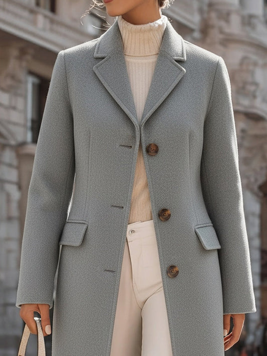 Elegant Grey Tailored Wool Coat, Merging Sophistication With Comfort