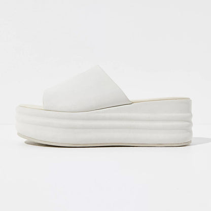 Elegant Open Toe Platform Slip On High Heel White Wedge Sandals