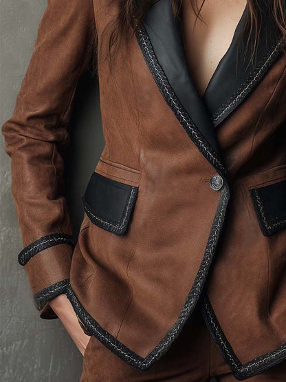 Eco-Leather Contrast Trim Blazer