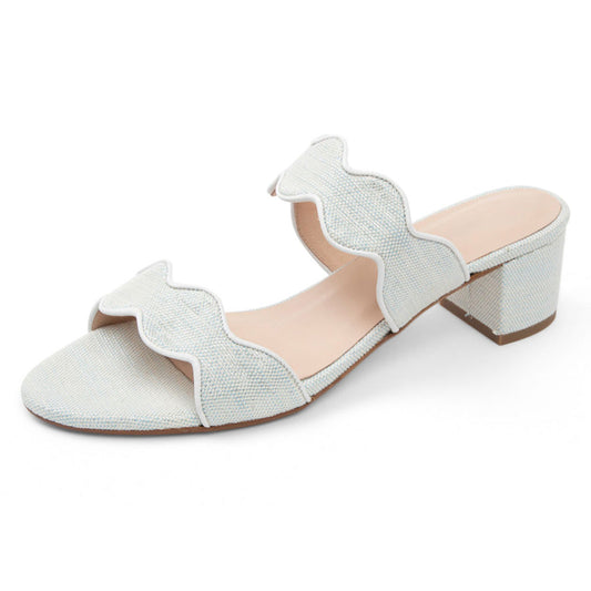 Elegant Round Toe Block Heel Pale Blue Slip On Sandals for Women