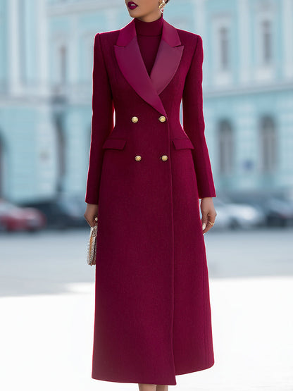 Double-Breasted Tailored Coat With Satin Lapel