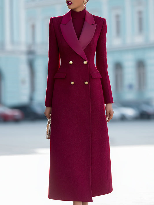 Double-Breasted Tailored Coat With Satin Lapel