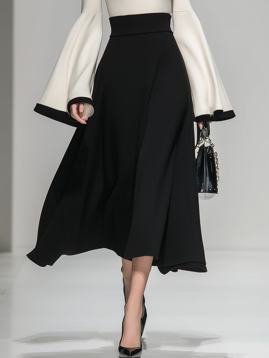 Elegant High-neck Contrast Color Maxi Dress