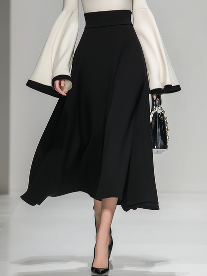 Elegant High-neck Contrast Color Maxi Dress