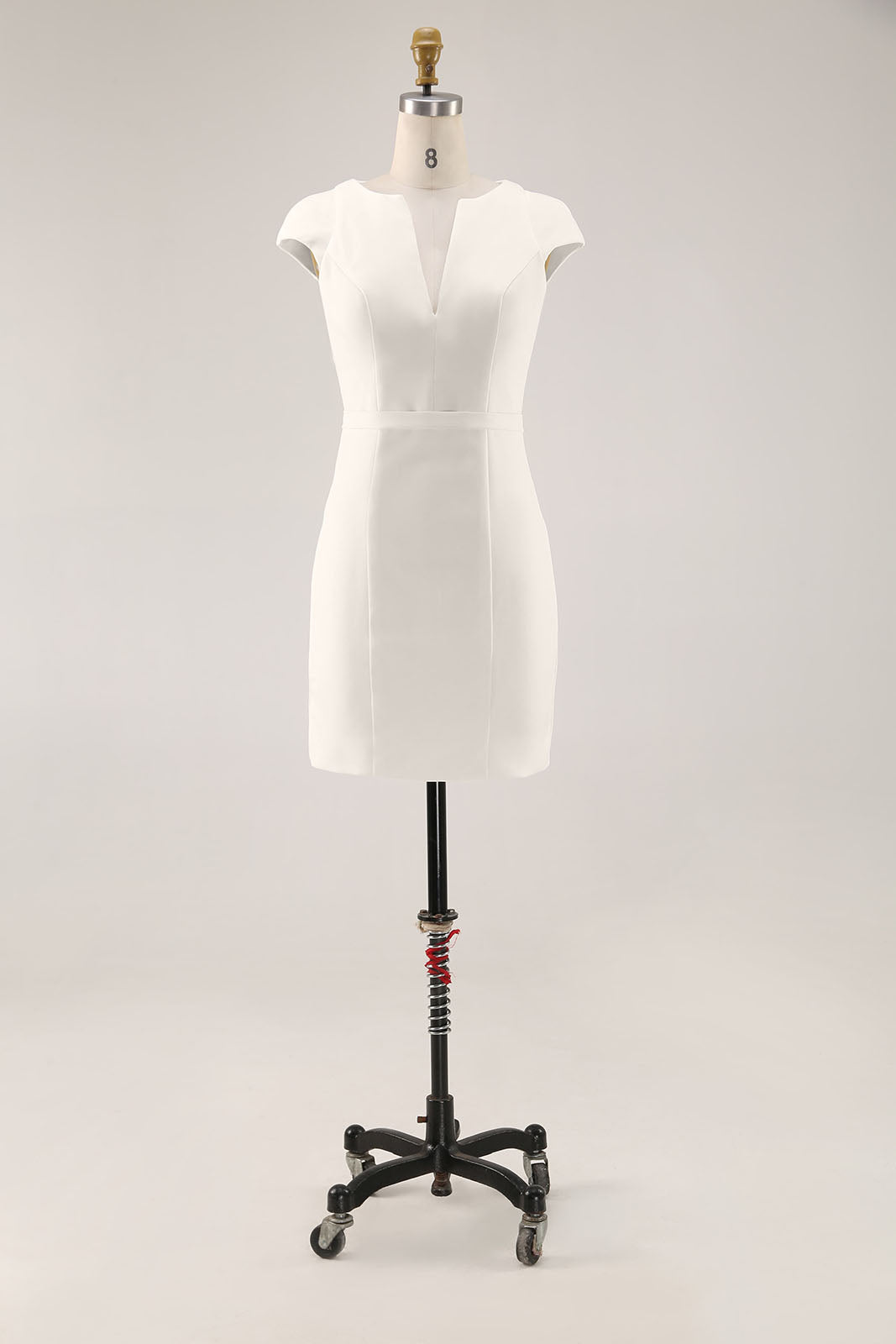 Elegant Cocktail Dress Deep V Fitted White Knee-Length Dress