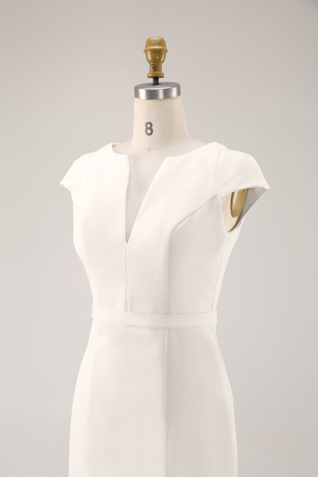 Elegant Cocktail Dress Deep V Fitted White Knee-Length Dress
