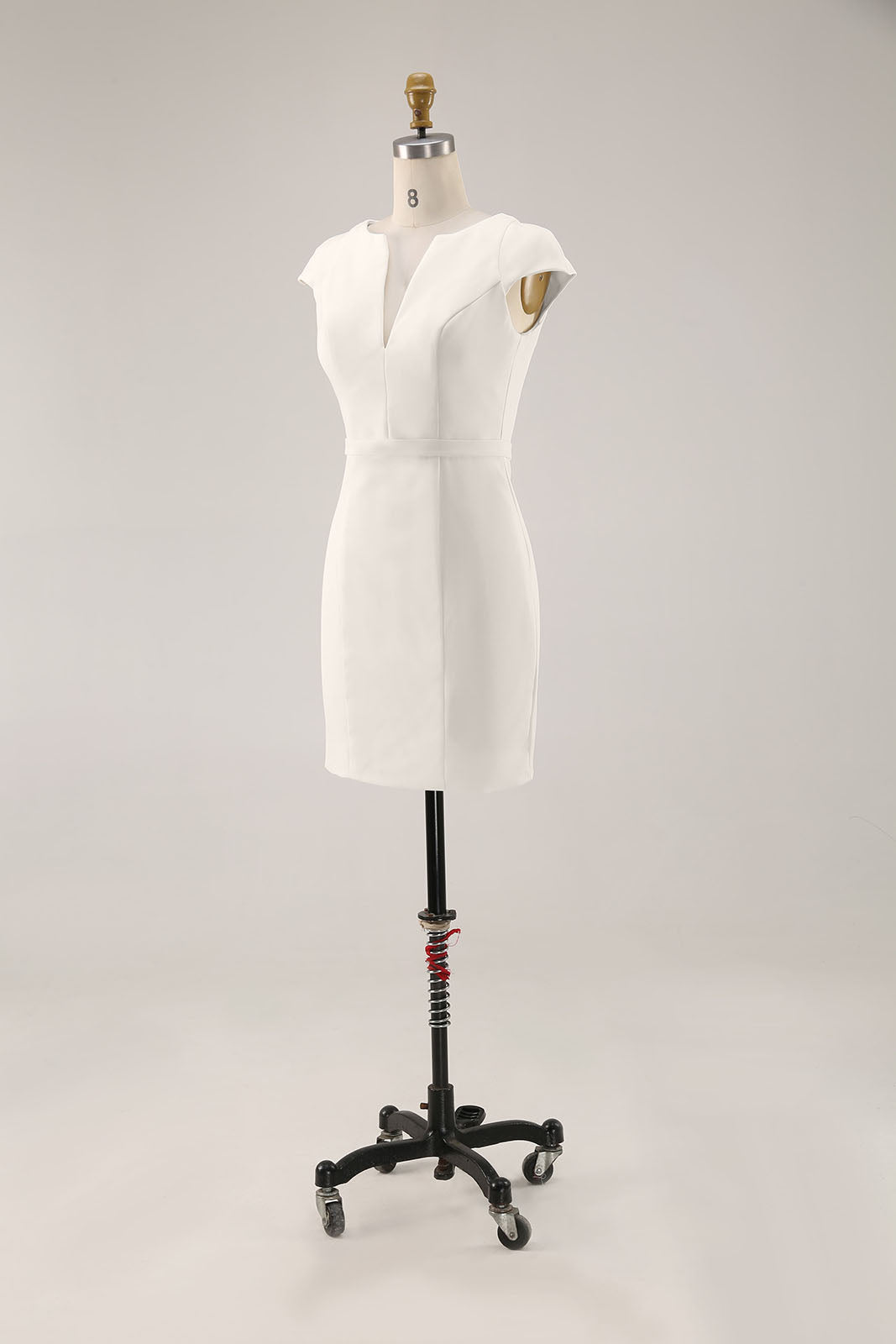 Elegant Cocktail Dress Deep V Fitted White Knee-Length Dress