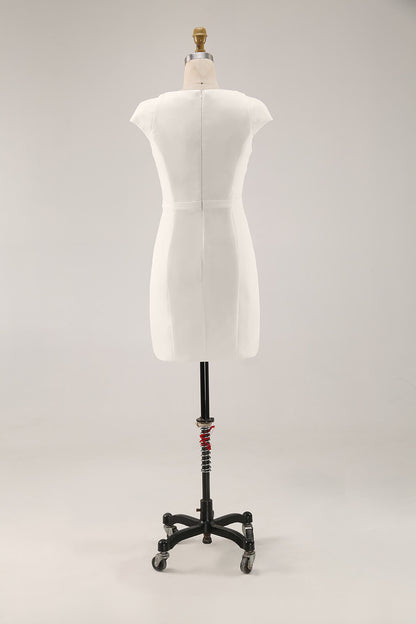Elegant Cocktail Dress Deep V Fitted White Knee-Length Dress