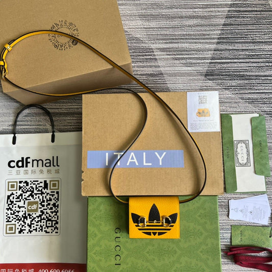 gg x Adidas Card Case With Horsebit Yellow For Women, Women&#8217;s Bags 4.2in/11cm gg‎ 702248 DJ24G 7673